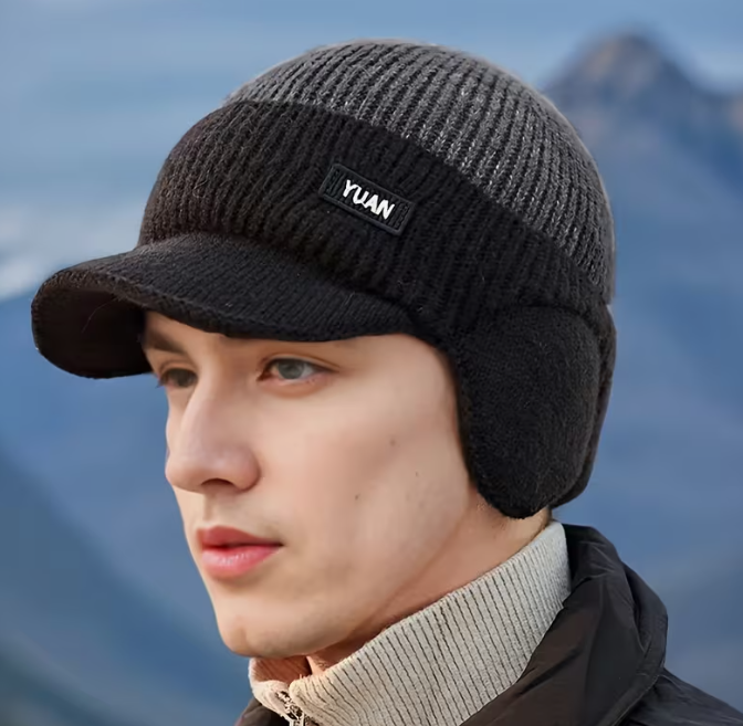 Fleece-Lined Hat Men's Winter Ear Protection Kitted