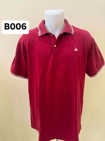 B006: XXL – Red MACBETH polo shirt with white stripped collar