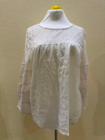 G004: Ivory Elegance Lace-Detail Flowy Blouse