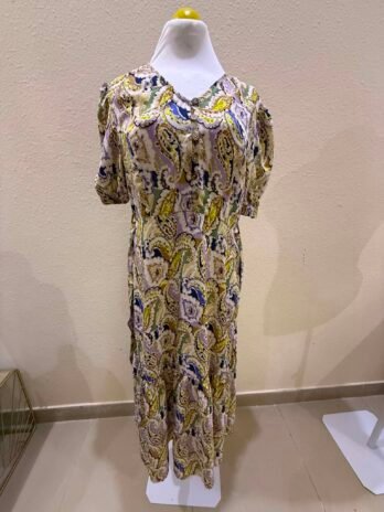 G005: Bohemian Bloom Paisley Midi Dress with Button Detail
