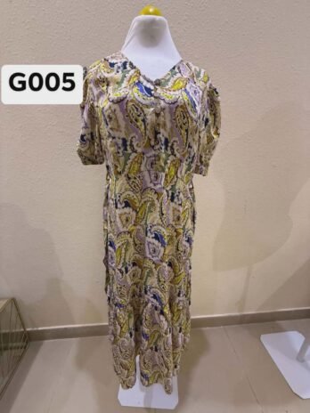 G005: Bohemian Bloom Paisley Midi Dress with Button Detail