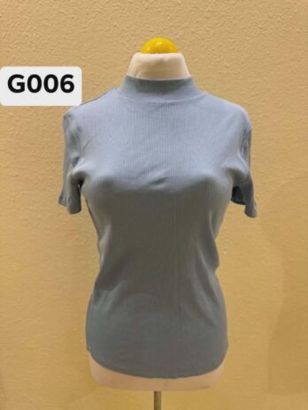 G006: Sky Breeze Ribbed Mock Neck Slim Fit Top