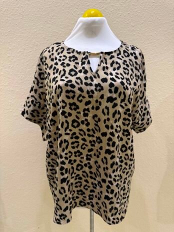 G007: Wild Chic Leopard Print Flowy Blouse with Keyhole Detail