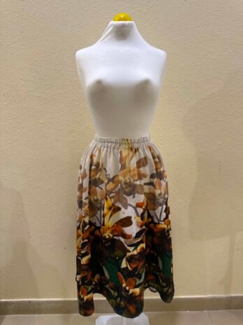 G008: Autumn Bloom Sheer Floral Midi Skirt with Elastic Waist