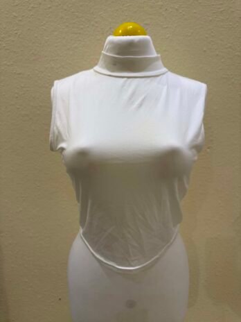 H001: Pure Form Sleeveless Mock Neck Body Top – Classic White