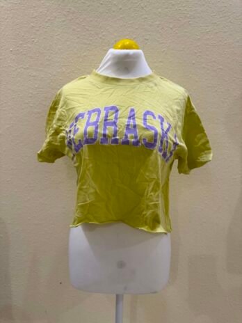 H002: Fresh Vibe “NEBRASKA” Cropped Graphic Tee – Lime Pop