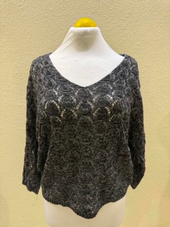 H004: Midnight Mesh Knit Long Sleeve Relaxed Top