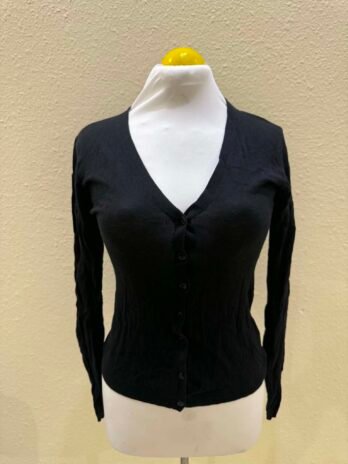 H011: Small Midnight Chic Ribbed Button-Down Cardigan Top