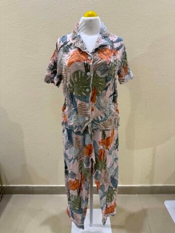 H023: Medium Tropical Escape Button-Down Shirt & Pants Co-Ord Set