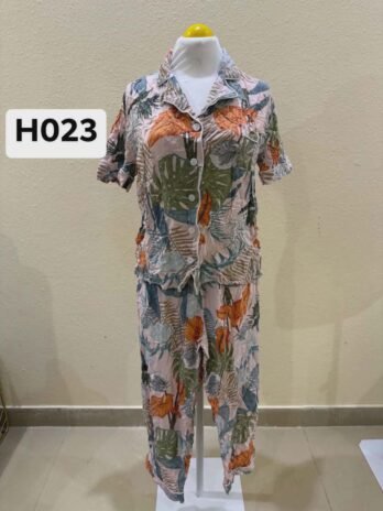 H023: Medium Tropical Escape Button-Down Shirt & Pants Co-Ord Set