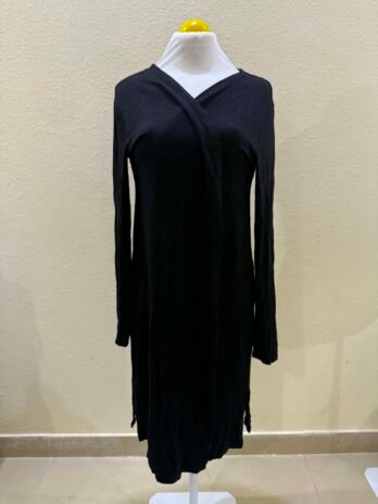 H024: Medium Midnight Grace Ribbed Wrap Neck Midi Dress