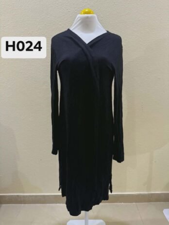H024: Medium Midnight Grace Ribbed Wrap Neck Midi Dress