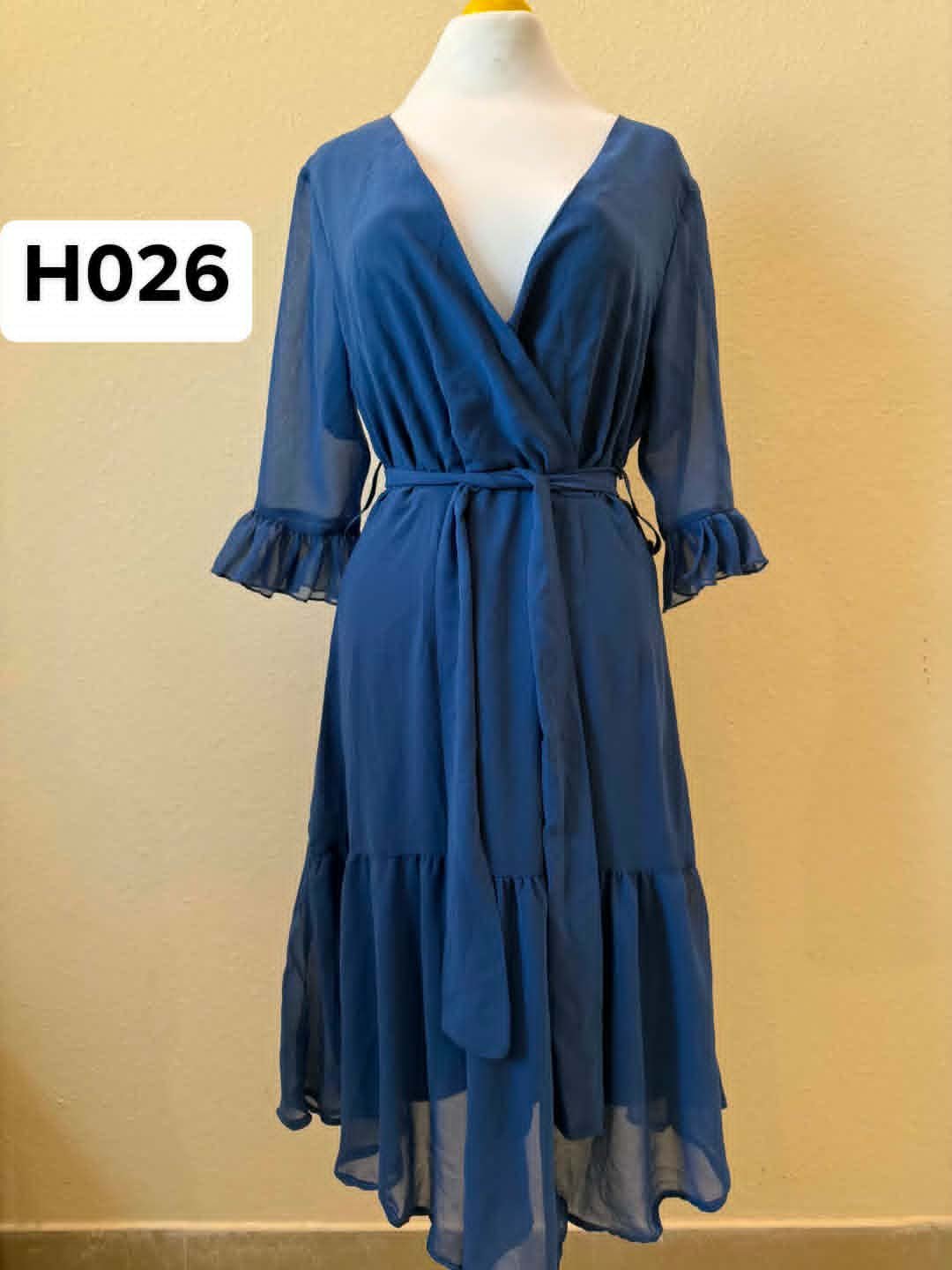 Medium Ocean Grace Sheer Wrap STYLI Midi Dress with Ruffle Sleeves